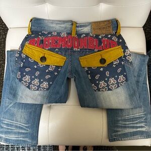 Men's Blue Moon Blue sz 26 (34x32) vintage Japanese 90’s mid rise paisley jeans